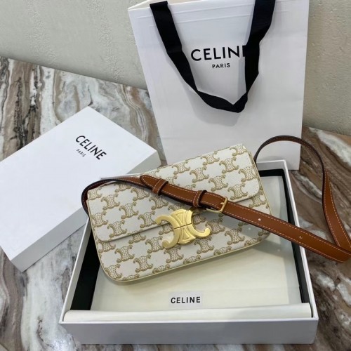 Celine BORSA A SPALLA TRIOMPHE IN TELA TRIOMPHE E VITELLO 194142 BIANCO
