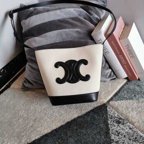 Celine BORSA A SPALLA TRIOMPHE IN CANVAS TRIOMPHE E PELLE DI VITELLO 198242 black&white
