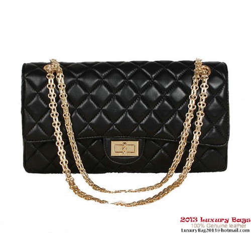 Chanel 1113 Borsa con patta classica Pelle di pecora nera oro