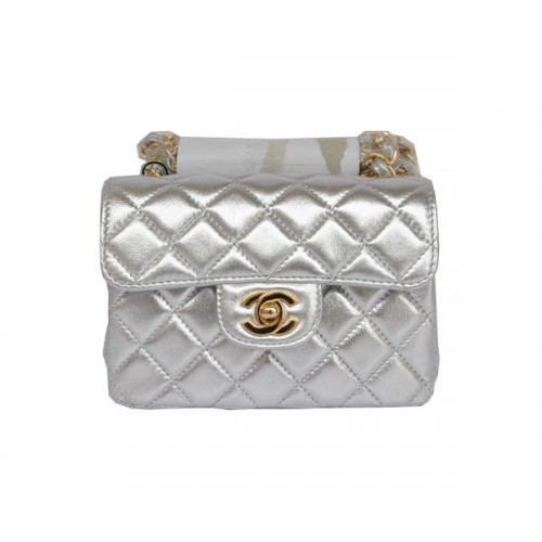 Cheap Chanel Classic mini Flap Bag 1115 Pelle di pecora argento chiaro Hardware dorato