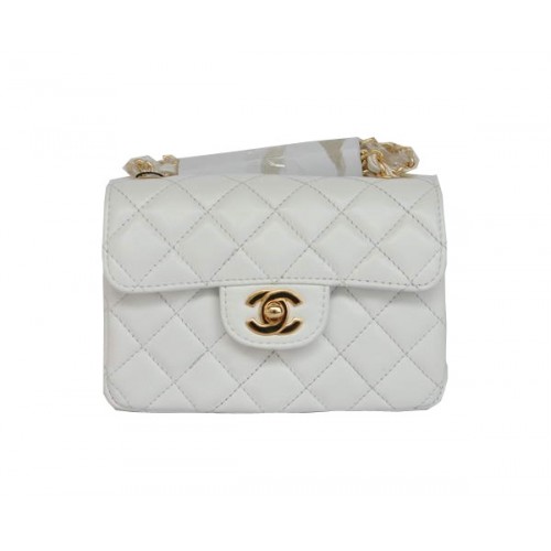 Cheap Chanel Classic mini Flap Bag 1115 Pelle di pecora bianca Hardware dorato