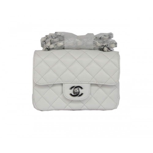 Cheap Chanel Classic mini Flap Bag 1115 Pelle di pecora bianca Silver Hardware