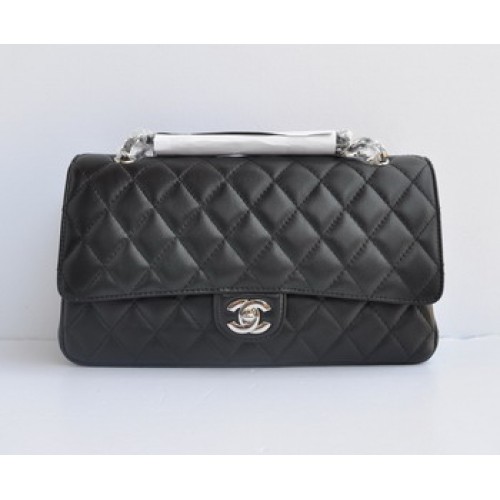 Chanel Marble 2.55 Borsa a doppia patta 1113 nera con catena d'argento