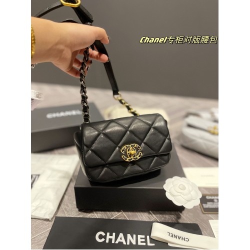 Borsa da cintura Chanel 19 in pelle di montone originale AS2388 nera
