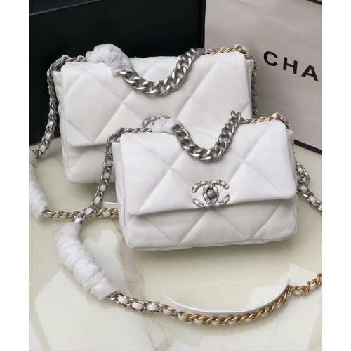 Borsa con patta Chanel 19 AS1160 AS1161 AS1162 Hardware argento bianco