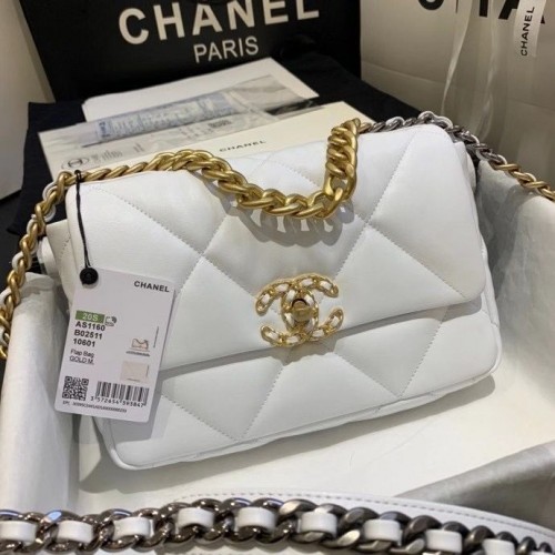 Borsa con patta Chanel 19 AS1160 Bianca
