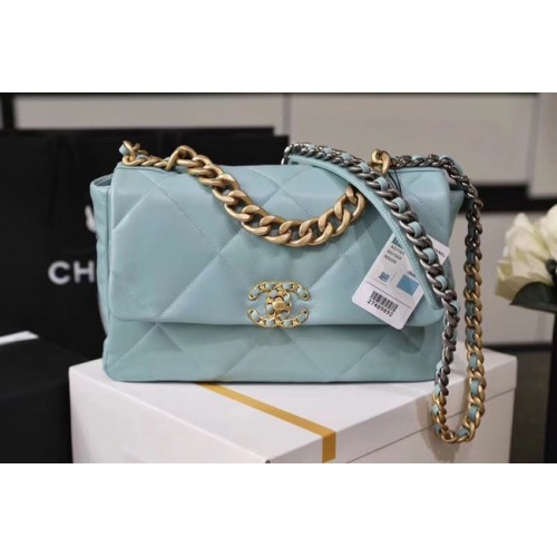 Borsa con patta Chanel 19 AS1161 celeste