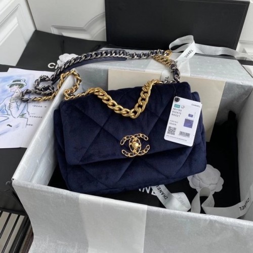 Borsa Chanel 19 patta velluto AS1160 Royal Blue