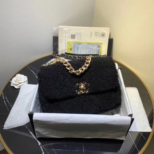Chanel 19 borsa con patta in lana AS1160 nera
