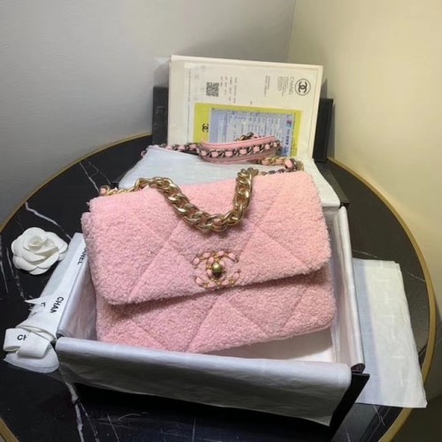 Chanel 19 borsa con patta in lana AS1160 rosa