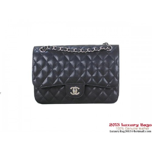 Chanel 2.55 Classic Flap Bag Black Original Cannage Patterns Pelle Argento