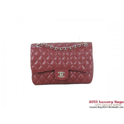 Chanel 2.55 Classic Flap Bag Bordeaux Original Cannage Patterns Pelle Argento