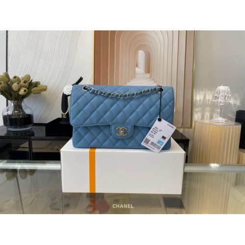 Chanel 2.55 Borsa con patta in pelle originale 1112 Azzurro con hardware argento