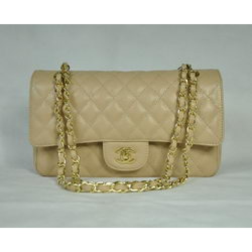 Borsa con patta trapuntata Chanel 2.55 1112 albicocca con hardware dorato