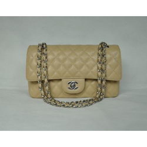 Borsa con patta trapuntata Chanel 2.55 1112 albicocca con hardware argento