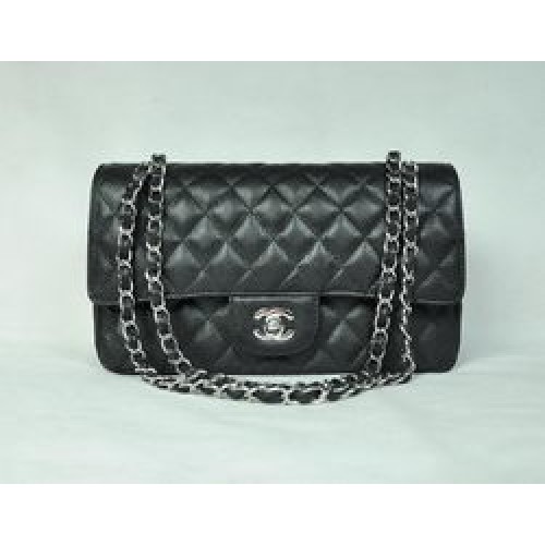 Borsa con patta trapuntata Chanel 2.55 1112 nera con hardware argento