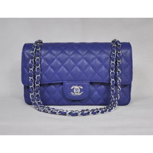 Borsa con patta trapuntata Chanel 2.55 1112 blu con hardware argento