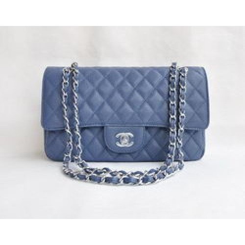 Borsa con patta trapuntata Chanel 2.55 1112 blu chiaro con hardware argento