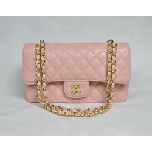 Borsa con patta trapuntata Chanel 2.55 1112 rosa con hardware dorato