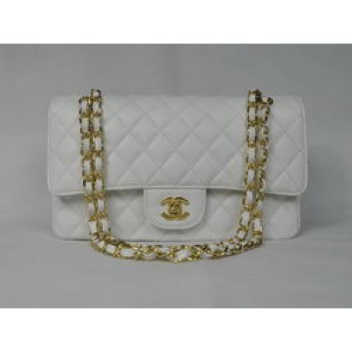 Borsa con patta trapuntata Chanel 2.55 1112 bianca con hardware dorato