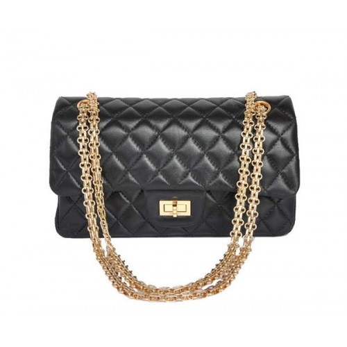 acquista a buon mercato Chanel 2.55 Series 1122 Classic Black Sheepskin Flap Bag Gold Hardware