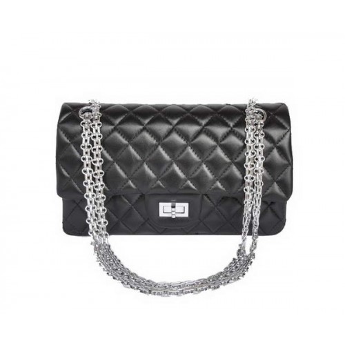 acquista a buon mercato Chanel 2.55 Series 1122 Classic Black Sheepskin Flap Bag Silver Hardware