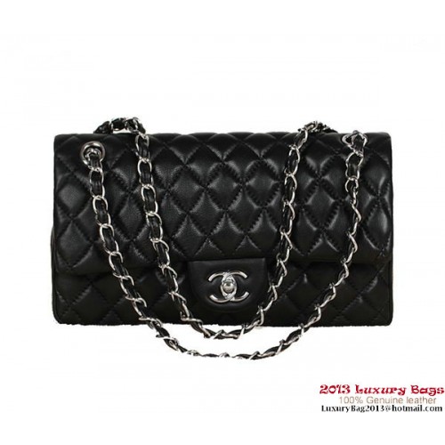 Borsa Chanel serie 2.55 in pelle di montone nera 1112 argento