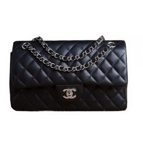 Borsa Chanel serie 2.55 originale pelle di pecora nera CHA1112 argento