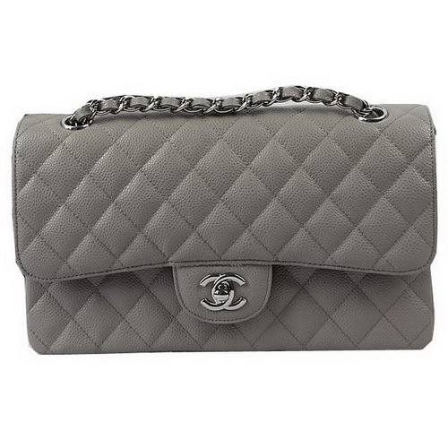 Borse Chanel serie 2.55 in pelle grigia modello Cannage CFA1112 argento