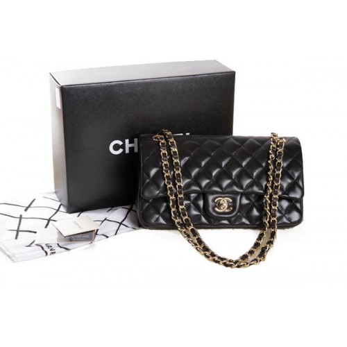 Chanel Borsa con patta classica in pelle nera originale serie 2.55 A01112 oro