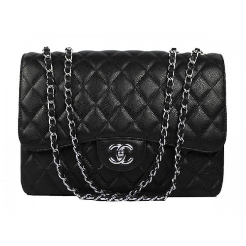 Chanel 2.55 Series Caviar Borsa grande con patta in pelle A36070 nera