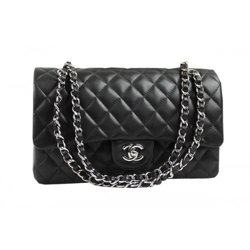 Borsa classica con patta Chanel serie 2.55 1112 nera pelle di montone originale argento