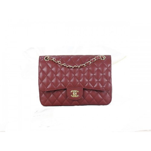 Chanel 2.55 Series Classic Flap Bag 1112 Borgogna Original Cannage Pattern Leather Gold