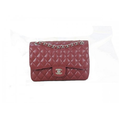 Chanel 2.55 Series Classic Flap Bag 1112 Borgogna Original Cannage Pattern Pelle Argento