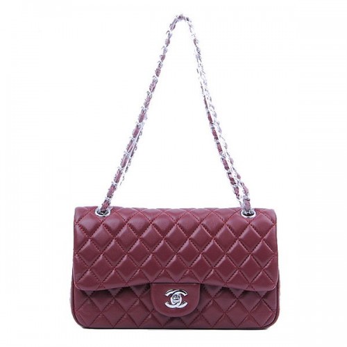 Chanel Borsa con patta classica serie 2.55 1112 pelle di pecora bordeaux argento