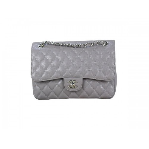 Chanel 2.55 Series Classic Flap Bag 1112 Grey Original Cannage Pattern Leather Silver
