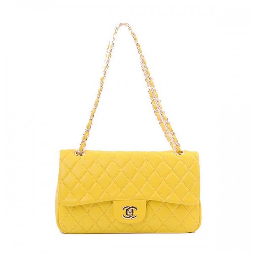 Borsa classica con patta Chanel 2.55 Series 1112 Lemon Sheepskin Gold