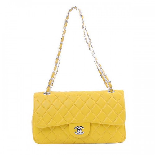 Borsa classica con patta Chanel 2.55 Series 1112 Lemon Sheepskin Silver
