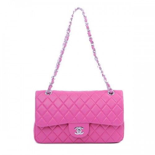 Borsa classica con patta Chanel 2.55 Series 1112 Peach Sheepskin Silver