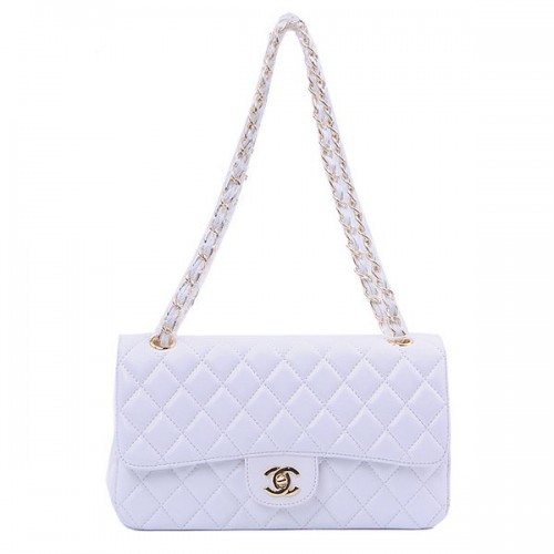 Chanel 2.55 Series Classic Flap Bag 1112 Pelle di pecora bianca oro