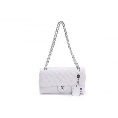 Cheap Chanel 2.55 Series Flap Bag 1112 Hardware argento in pelle verniciata bianca