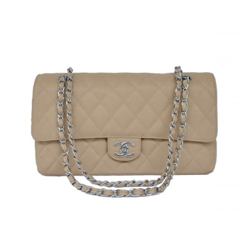 Economici Chanel 2.55 Series Flap Bag 1113 Hardware argento in pelle albicocca