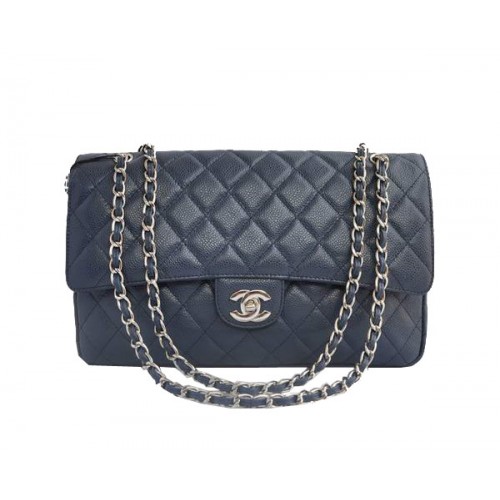 Cheap Chanel 2.55 Series Flap Bag 1113 Blue Leather Silver Hardware