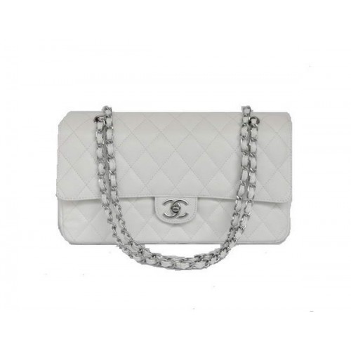 Cheap Chanel 2.55 Series Flap Bag 1113 Hardware argento in pelle bianca