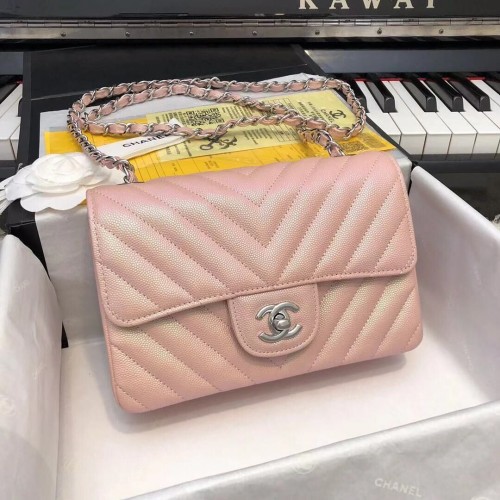 Borsa con patta Chanel serie 2.55 in pelle oro rosa A1116CF argento