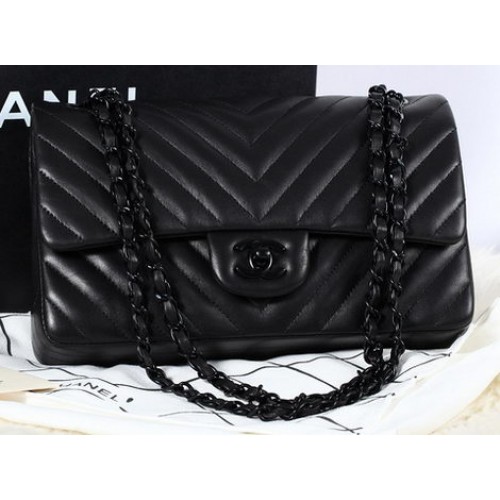 Borsa con patta Chanel serie 2.55 pelle di pecora trapuntata Chevron A1112 nera