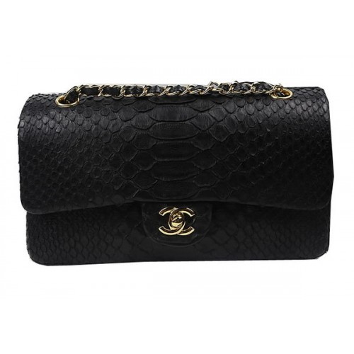 Borse con patta Chanel serie 2.55 in pelle di serpente originale A1112 nera