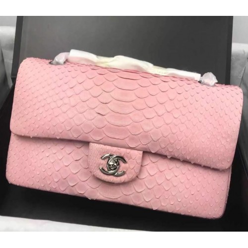 Borse con patta Chanel serie 2.55 Sakura Pink Original Python Leather A1112SA Silver