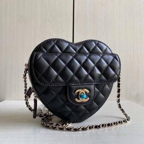 Borsa a tracolla Chanel 2022S Love Heart originale in pelle di agnello AS3191Y nera