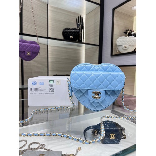 Chanel 2022S Love Heart Original Borsa a tracolla in pelle di agnello AS3191Y Blu